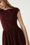 Burgundy Midi Dress with Contrast Pocket Detail