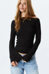 Black Bell-Sleeve 100% Cotton Basic T-Shirt Blouse
