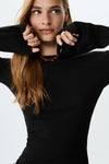 Black Bell-Sleeve 100% Cotton Basic T-Shirt Blouse