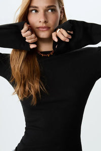 Black Bell-Sleeve 100% Cotton Basic T-Shirt Blouse