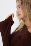Brown Bell-Sleeve 100% Cotton Basic T-Shirt Blouse