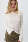White Bell-Sleeve 100% Cotton Basic T-Shirt Blouse