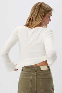 White Bell-Sleeve 100% Cotton Basic T-Shirt Blouse