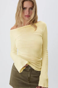 Yellow Bell-Sleeve 100% Cotton Basic T-Shirt Blouse