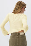 Yellow Bell-Sleeve 100% Cotton Basic T-Shirt Blouse