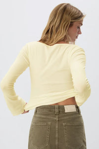 Yellow Bell-Sleeve 100% Cotton Basic T-Shirt Blouse