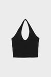 Cotton Double-Layer Halter Neck Crop Top Bodysuit in Black