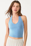 Cotton Double-Layer Halter Neck Crop Top Bodysuit in Blue