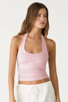 Cotton Double-Layer Halter Neck Crop Top Bodysuit in Pink