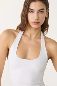Cotton Double-Layer Halter Neck Crop Top Bodysuit in White