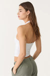 Cotton Double-Layer Halter Neck Crop Top Bodysuit in White