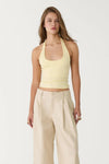Cotton Double-Layer Halter Neck Crop Top Bodysuit in Yellow