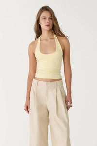 Cotton Double-Layer Halter Neck Crop Top Bodysuit in Yellow