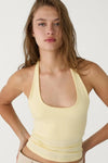 Cotton Double-Layer Halter Neck Crop Top Bodysuit in Yellow