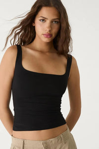 Black Cotton Square Neck Strappy Bodysuit