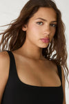 Black Cotton Square Neck Strappy Bodysuit