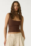 Brown Cotton Square Neck Strappy Bodysuit