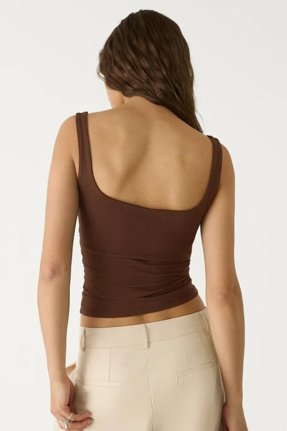 Brown Cotton Square Neck Strappy Bodysuit