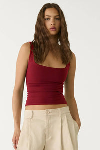 Burgundy Cotton Square Neck Strappy Bodysuit