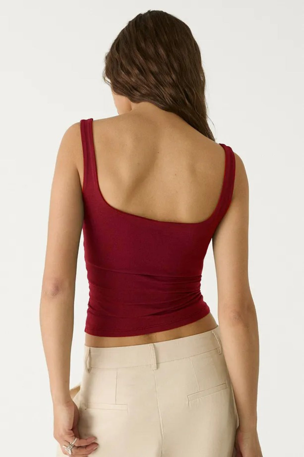 Burgundy Cotton Square Neck Strappy Bodysuit