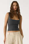Grey Cotton Square Neck Strappy Bodysuit