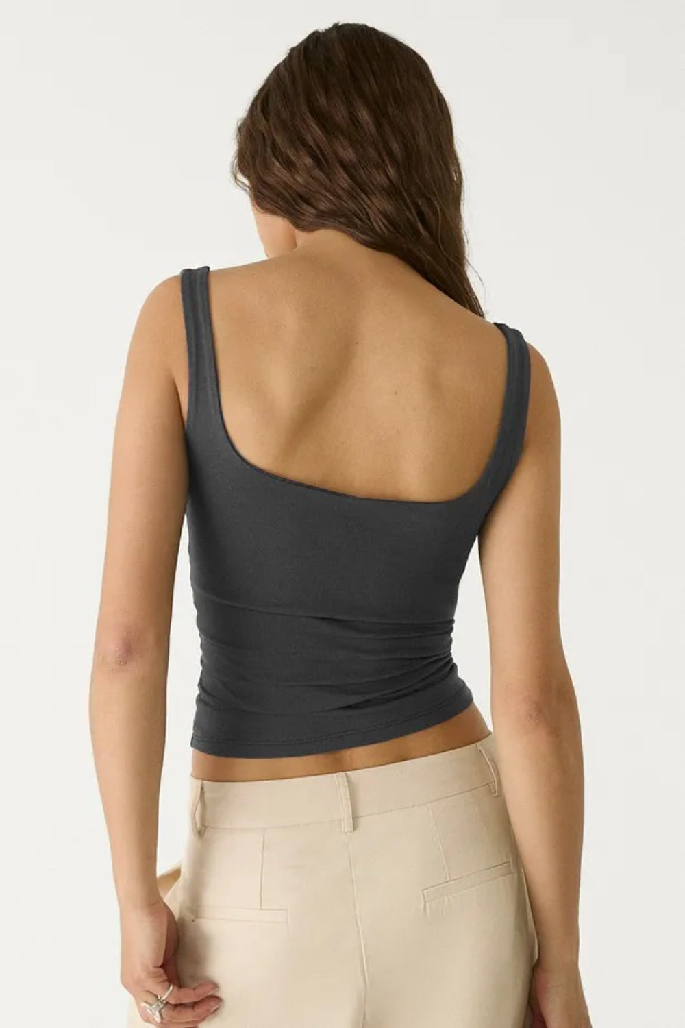 Grey Cotton Square Neck Strappy Bodysuit