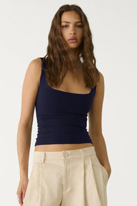 Navy Cotton Square Neck Strappy Bodysuit