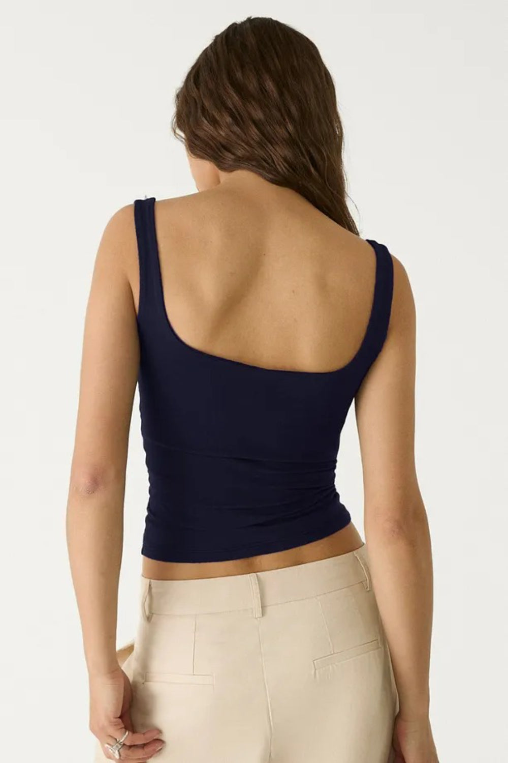 Navy Cotton Square Neck Strappy Bodysuit