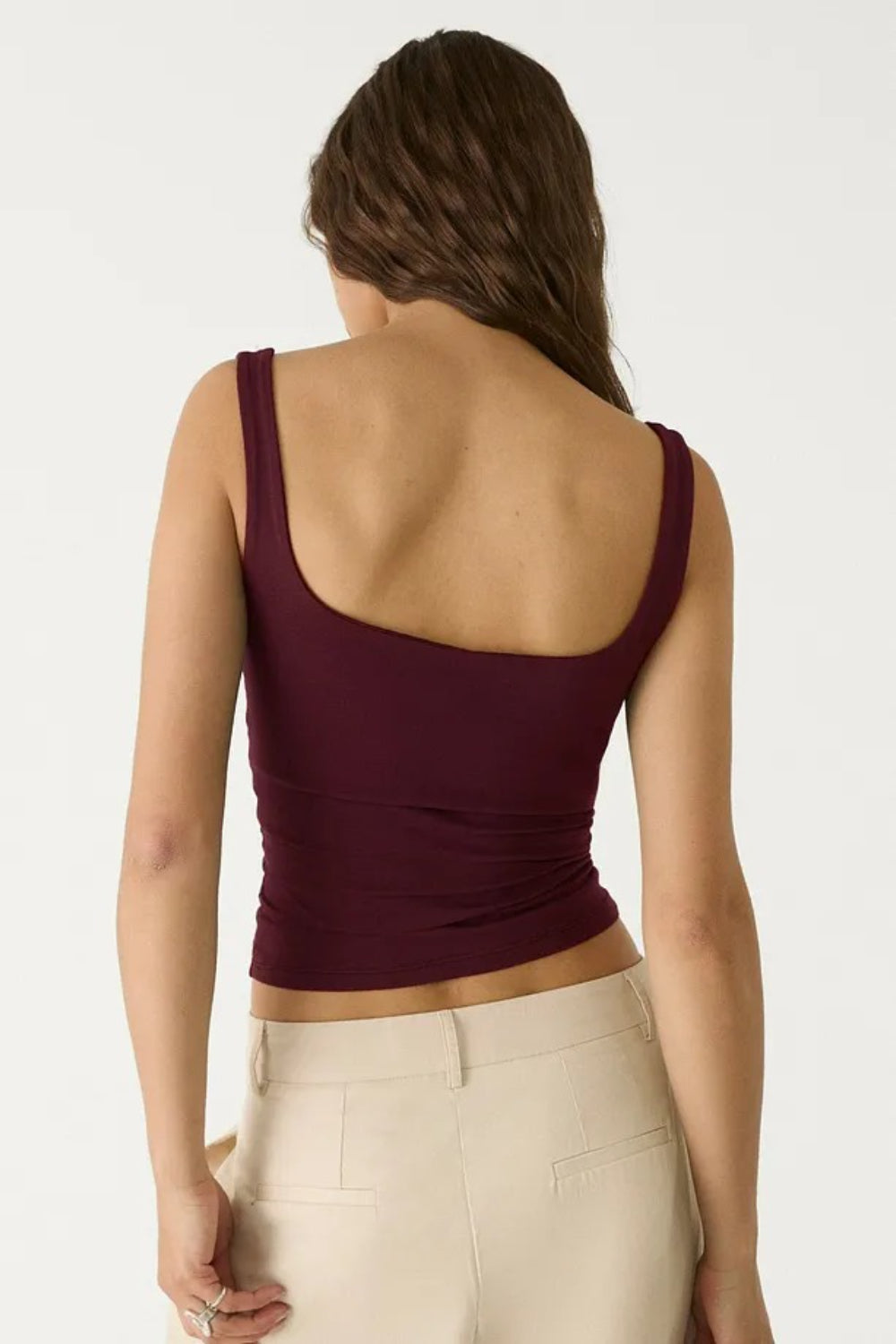 Purple Cotton Square Neck Strappy Bodysuit