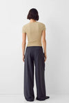 Beige Crew Neck Basic Ultra-Soft 100% Cotton Short Sleeve Top