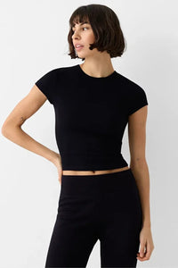 Black Crew Neck Basic Ultra-Soft 100% Cotton Short Sleeve Top