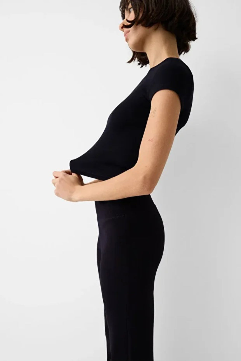 Black Crew Neck Basic Ultra-Soft 100% Cotton Short Sleeve Top