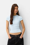 Blue Crew Neck Basic Ultra-Soft 100% Cotton Short Sleeve Top