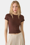 Brown Crew Neck Basic Ultra-Soft 100% Cotton Short Sleeve Top