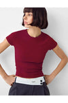 Burgundy Crew Neck Basic Ultra-Soft 100% Cotton Short Sleeve Top