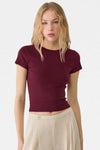 Dark Burgundy Crew Neck Basic Ultra-Soft 100% Cotton Short Sleeve Top