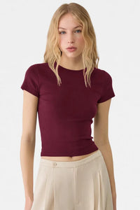 Dark Burgundy Crew Neck Basic Ultra-Soft 100% Cotton Short Sleeve Top