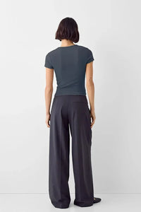 Dark Grey Crew Neck Basic Ultra-Soft 100% Cotton Short Sleeve Top