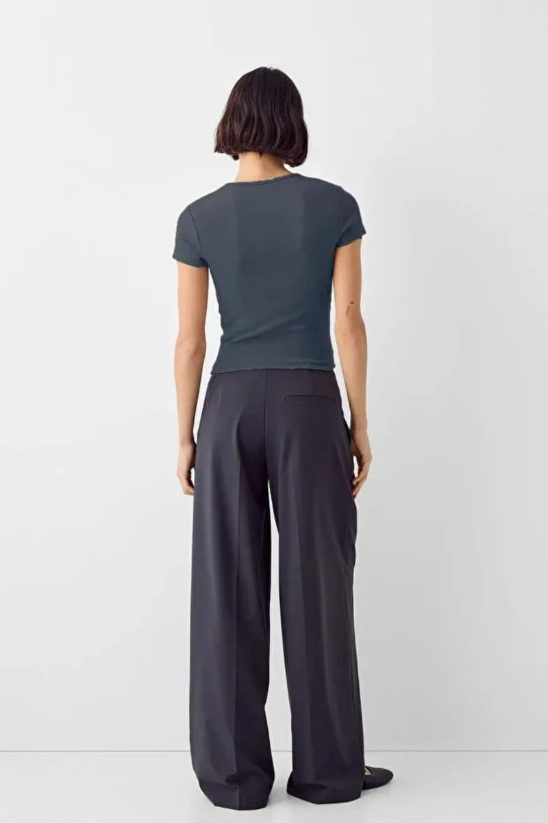 Dark Grey Crew Neck Basic Ultra-Soft 100% Cotton Short Sleeve Top