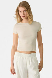 Light Beige Crew Neck Basic Ultra-Soft 100% Cotton Short Sleeve Top