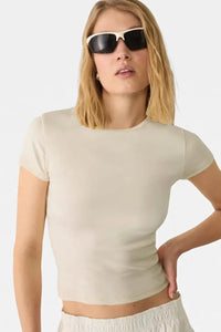 Light Beige Crew Neck Basic Ultra-Soft 100% Cotton Short Sleeve Top