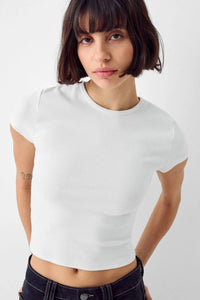 White Crew Neck Basic Ultra-Soft 100% Cotton Short Sleeve Top