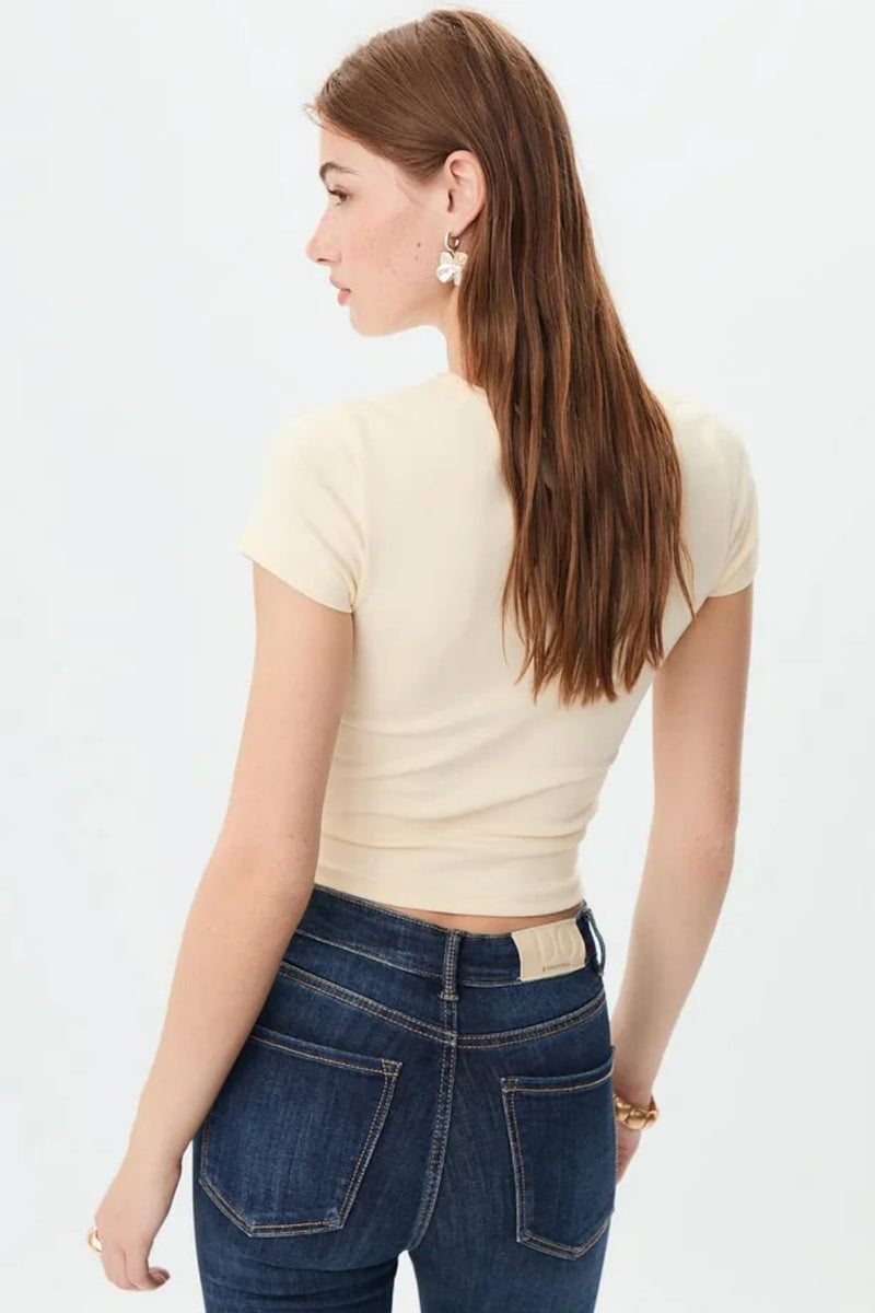 Yellow Crew Neck Basic Ultra-Soft 100% Cotton Short Sleeve Top