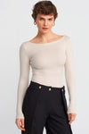 Beige Boat Neck Long-Sleeve Top 100% Cotton