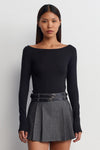 Black Boat Neck Long-Sleeve Top 100% Cotton