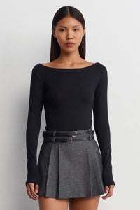 Black Boat Neck Long-Sleeve Top 100% Cotton