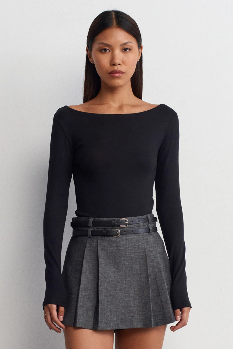 Black Boat Neck Long-Sleeve Top 100% Cotton