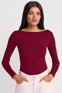Burgundy Boat Neck Long-Sleeve Top 100% Cotton
