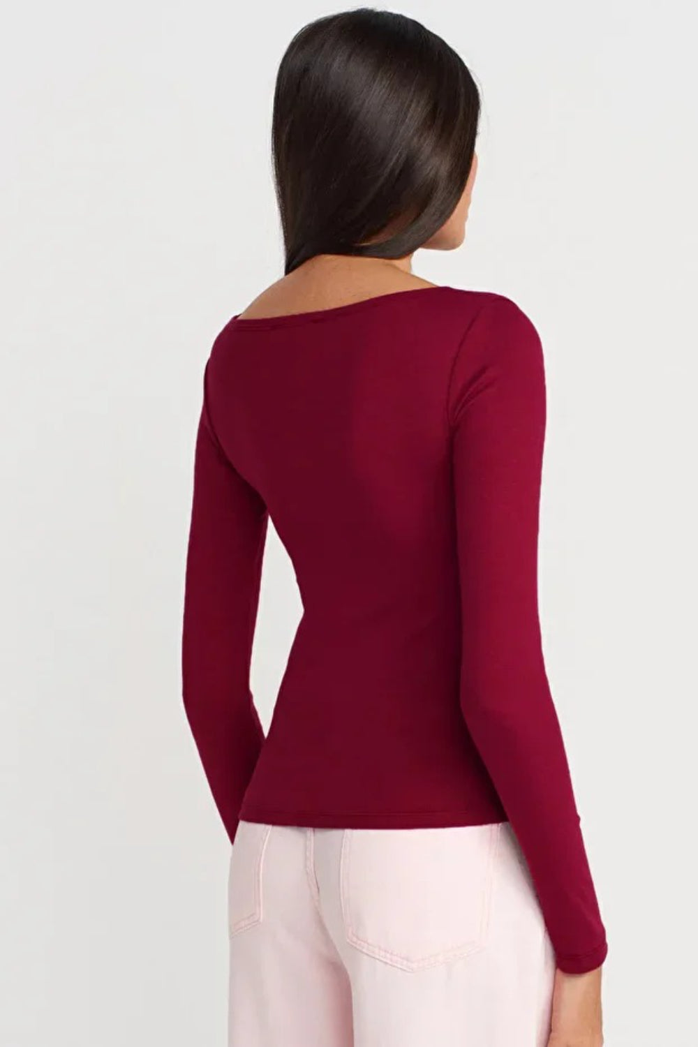 Burgundy Boat Neck Long-Sleeve Top 100% Cotton