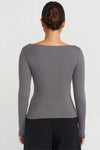 Grey Boat Neck Long-Sleeve Top 100% Cotton
